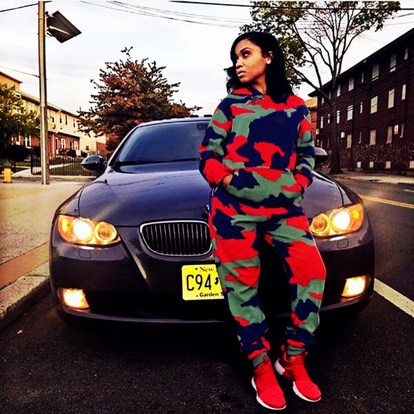 Long Sleeve Print Camouflage Sweat Suits