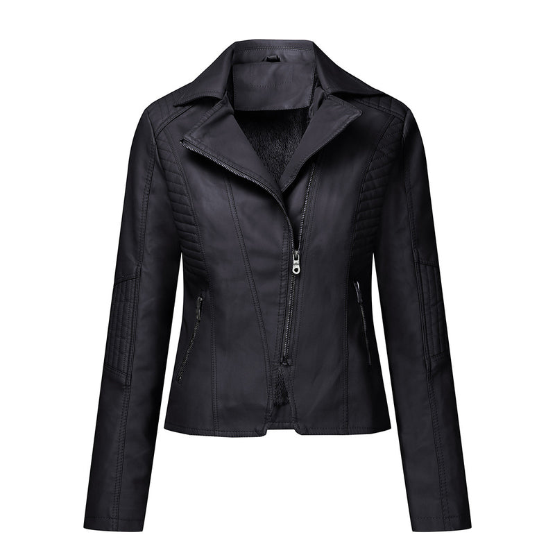 Women's Plush Leather Zipper Jacket