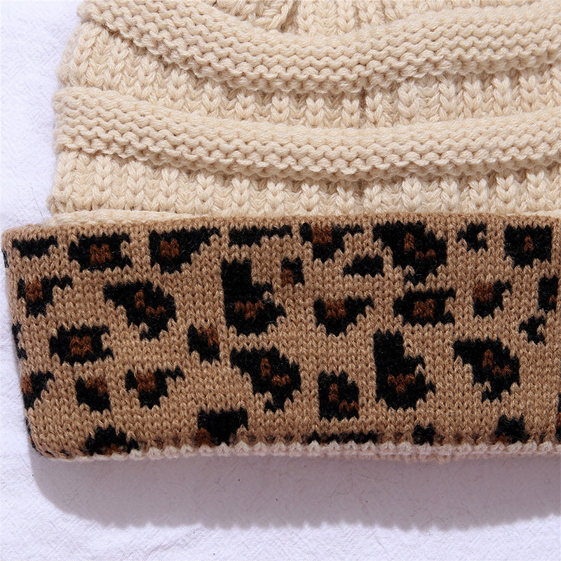 Leopard Print Cuffed Acrylic Knitted Hat